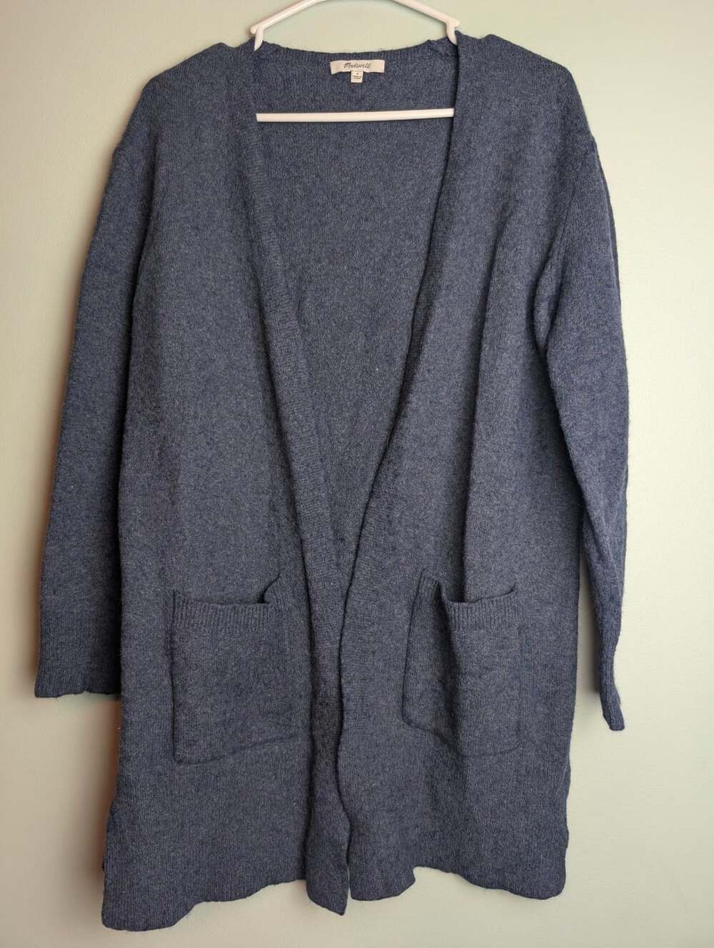 Madewell Blue Merino Wool Blend Open Front Long Cardigan Size S